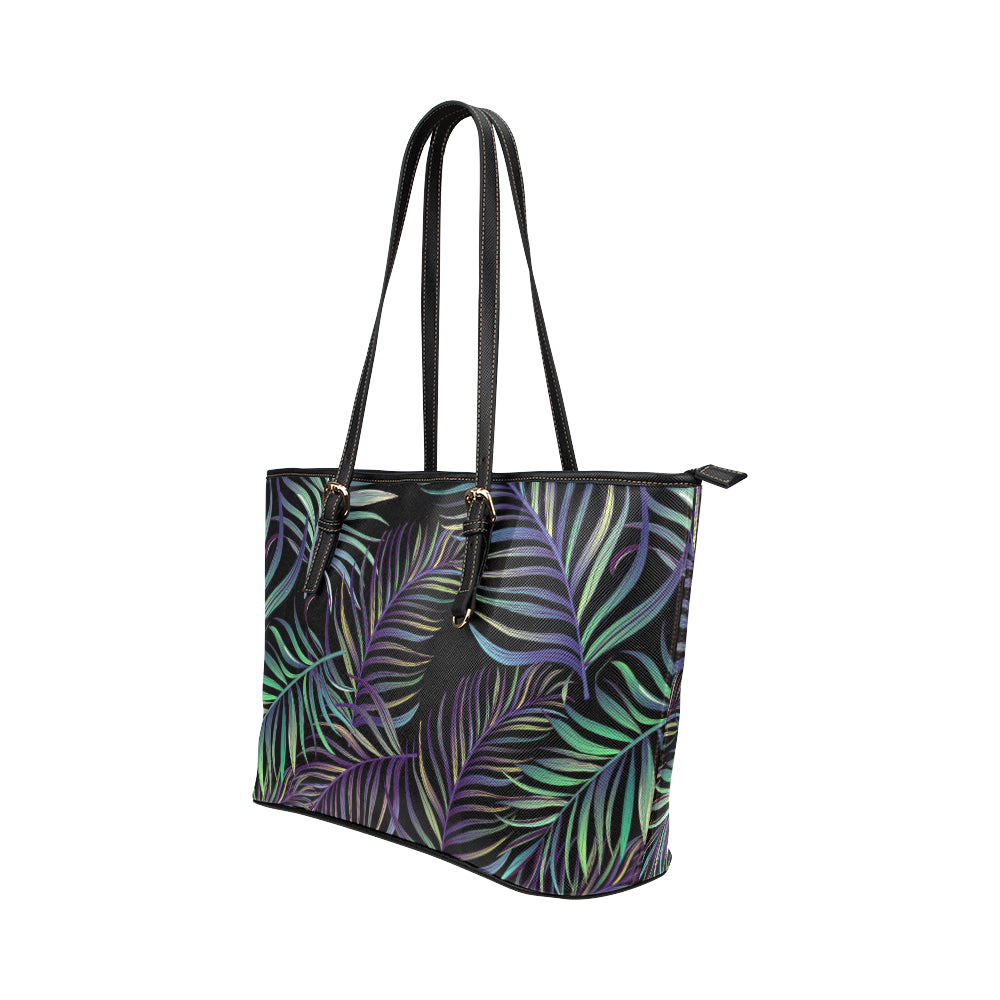 Tropical Palm Leaves Pattern Brightness Leather Tote Bag