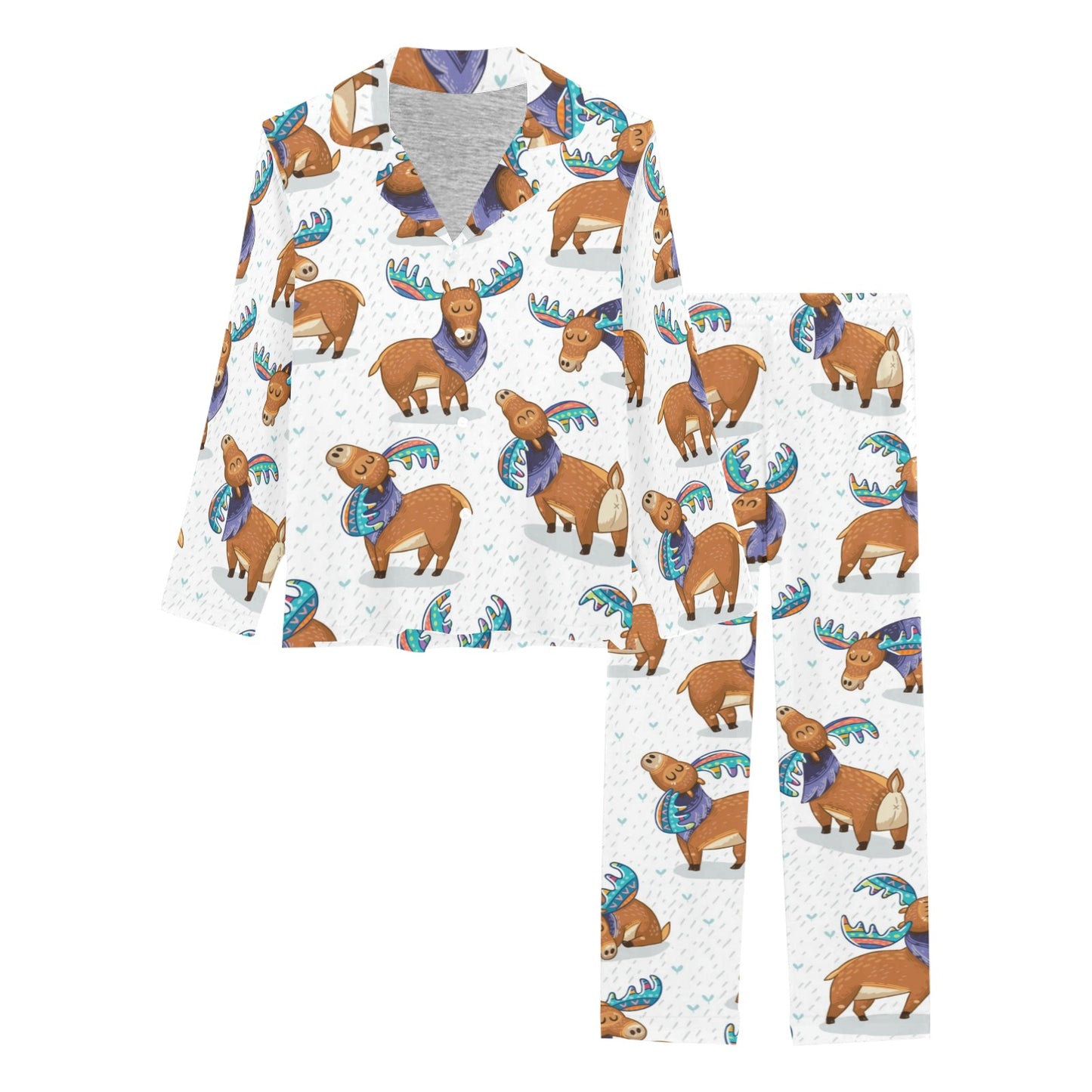 Moose Cute Pattern Print Design 01 Women's Long Pajama Set