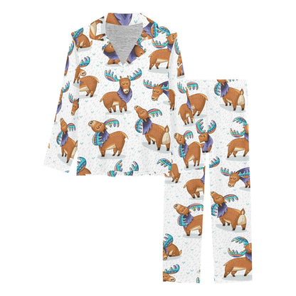Moose Cute Pattern Print Design 01 Women's Long Pajama Set