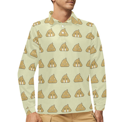 Poop Emoji Pattern Print Design A04 Long Sleeve Polo Shirt For Men's