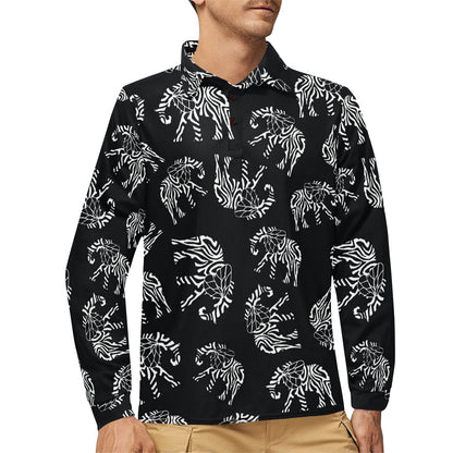 Elephant Tribal Long Sleeve Polo Shirt For Men's