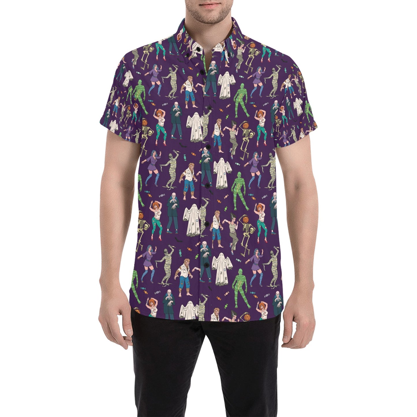 Creepy Zombie Print Design LKS302 Men Short Sleeve Button Up Shirt