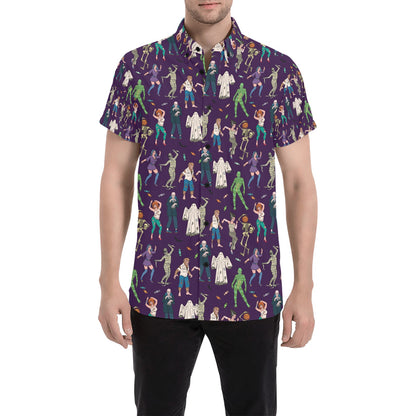 Creepy Zombie Print Design LKS302 Men Short Sleeve Button Up Shirt
