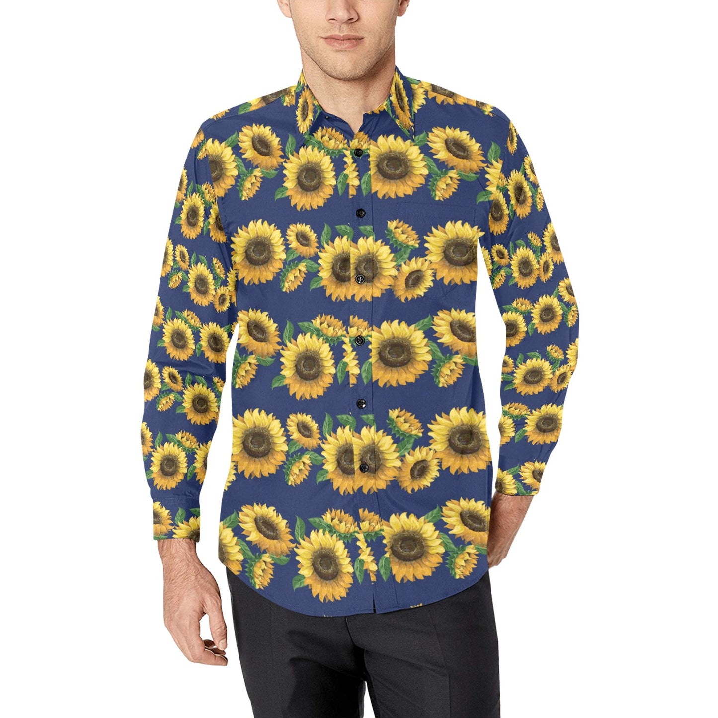 Sunflower Print Design LKS307 Men's Long Sleeve Dress Shirt