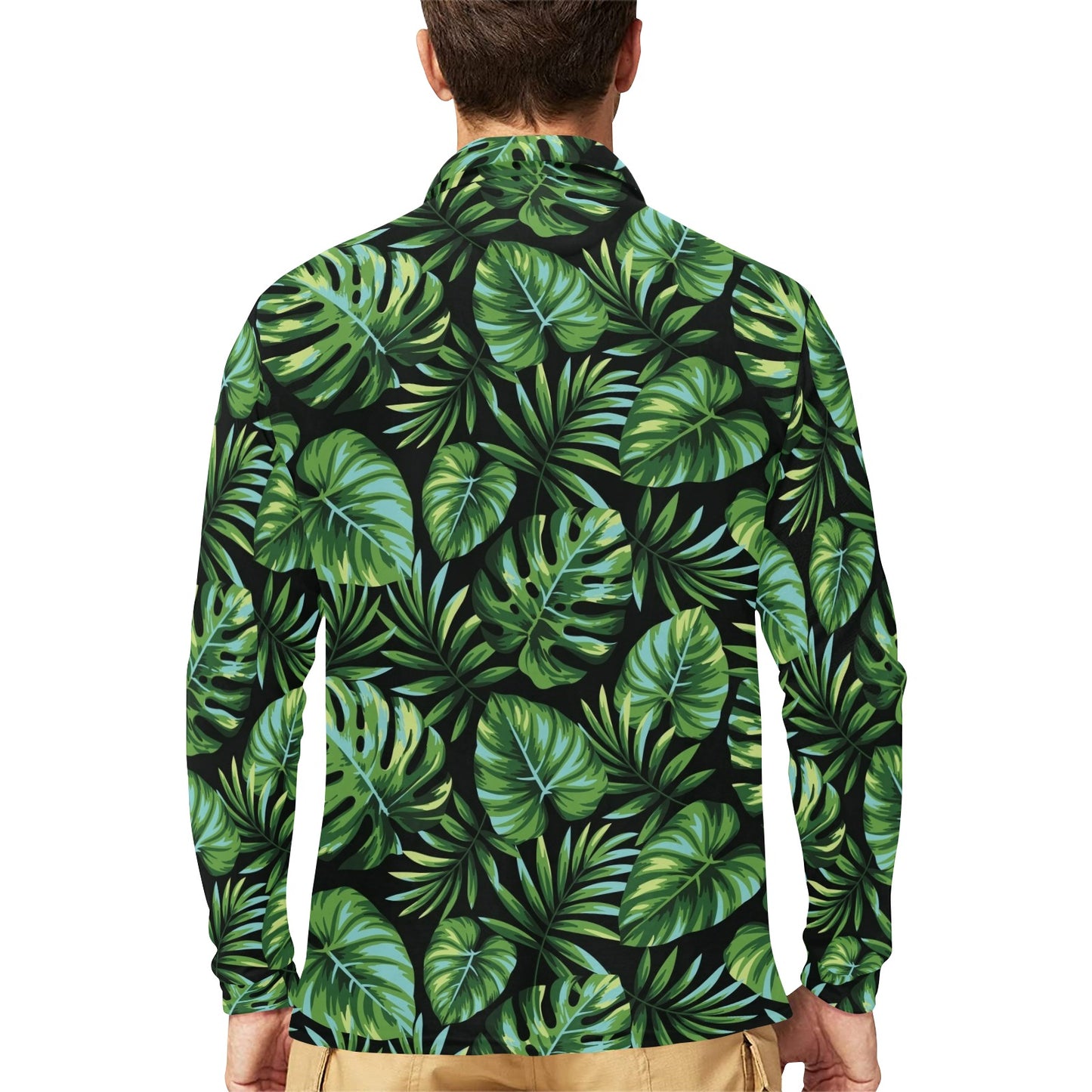 Palm Leaves Pattern Print Design PL013 Long Sleeve Polo Shirt For Men's