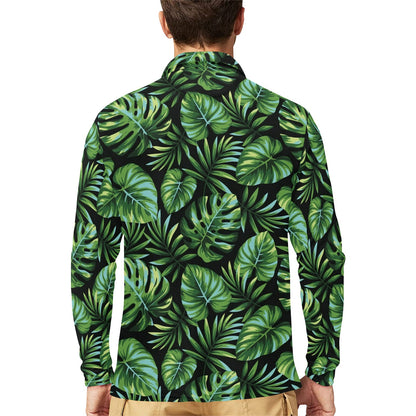 Palm Leaves Pattern Print Design PL013 Long Sleeve Polo Shirt For Men's
