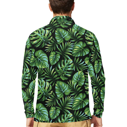 Palm Leaves Pattern Print Design PL013 Long Sleeve Polo Shirt For Men's