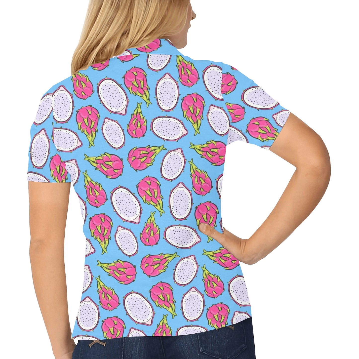 Dragonfruit Pattern Print Design DF04 Women's Polo Shirt