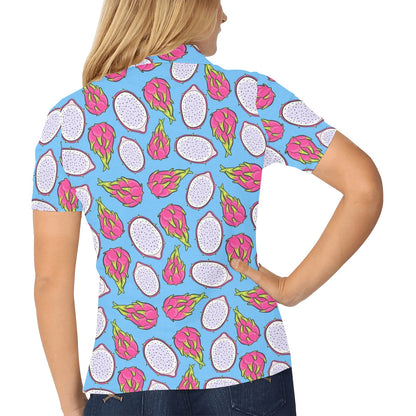 Dragonfruit Pattern Print Design DF04 Women's Polo Shirt