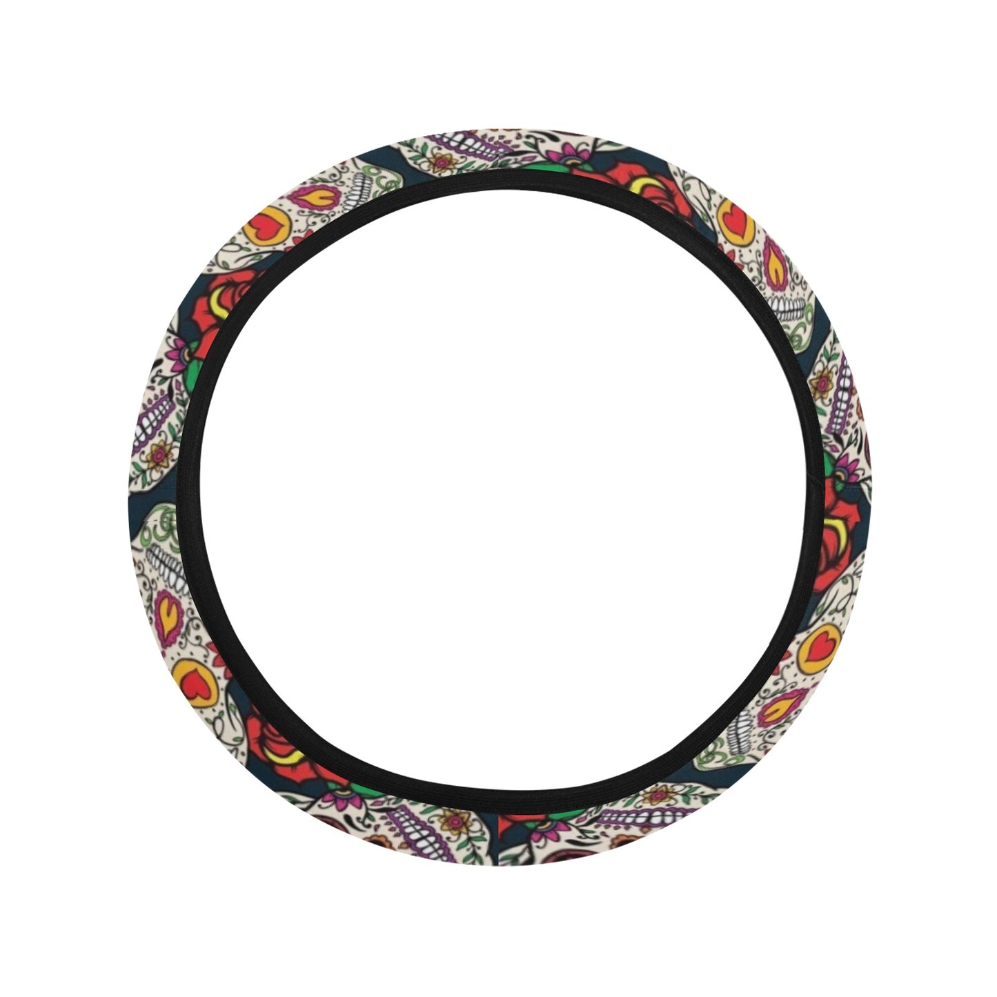 Sugar Skull Print Design LKS306 Steering Wheel Cover with Elastic Edge