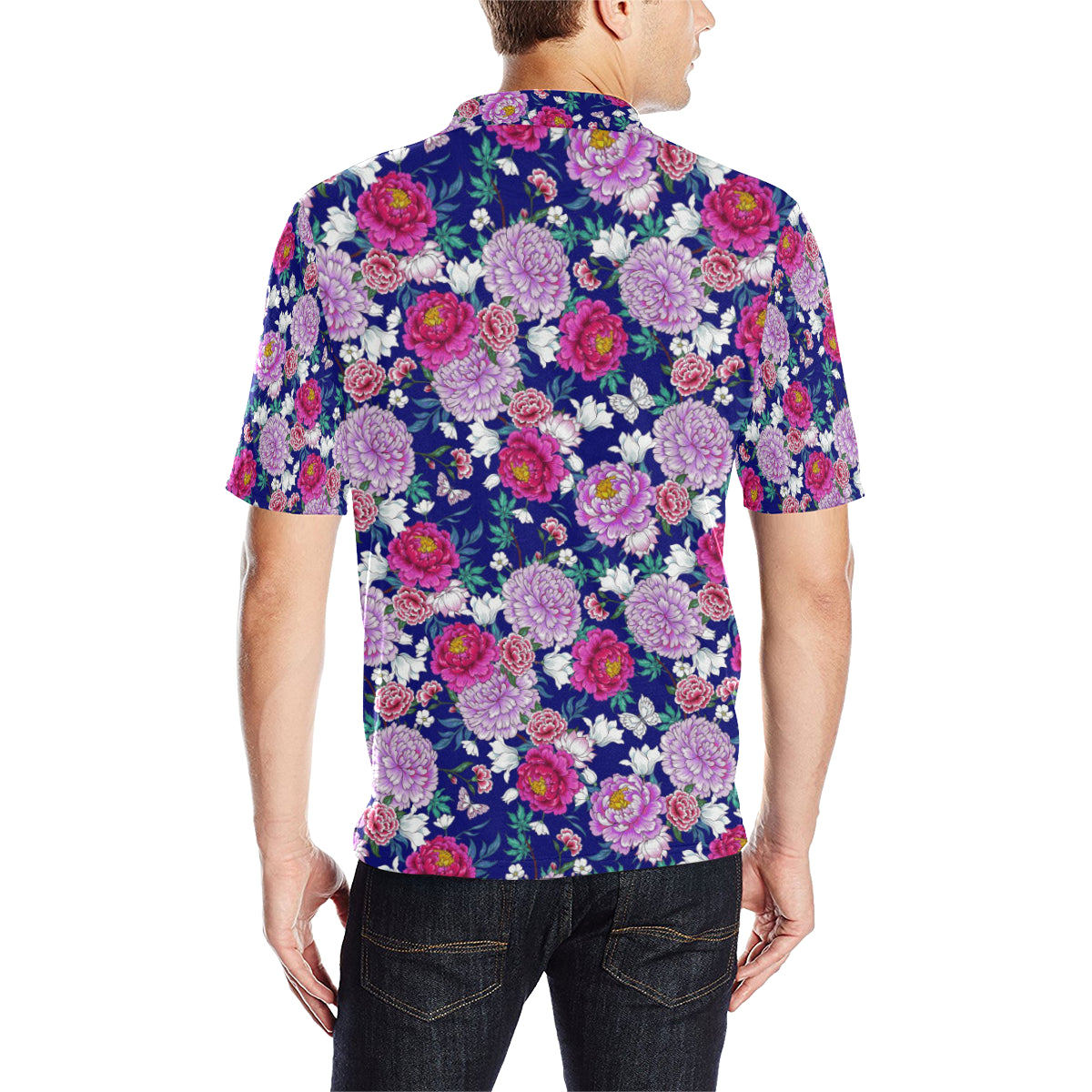 Dahlia Pattern Print Design DH013 Men Polo Shirt