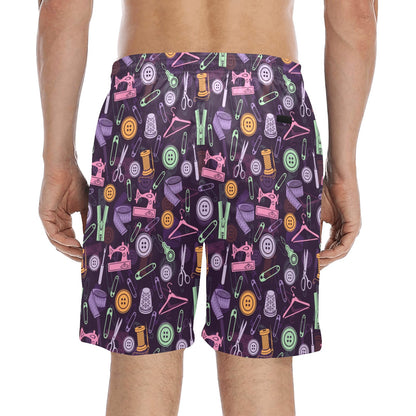 Sewing Equipment Print Design LKS306 Men's Swim Trunks Beach Shorts