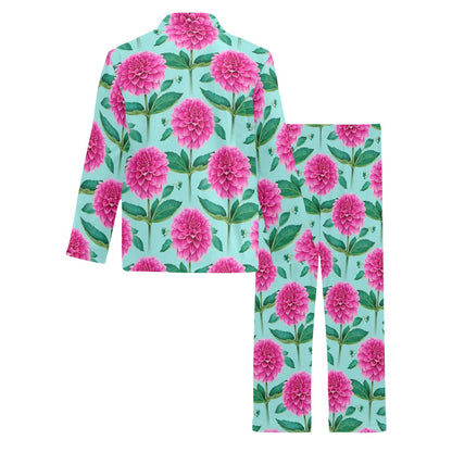 Dahlia Pattern Print Design DH08 Men's Long Pajama Set