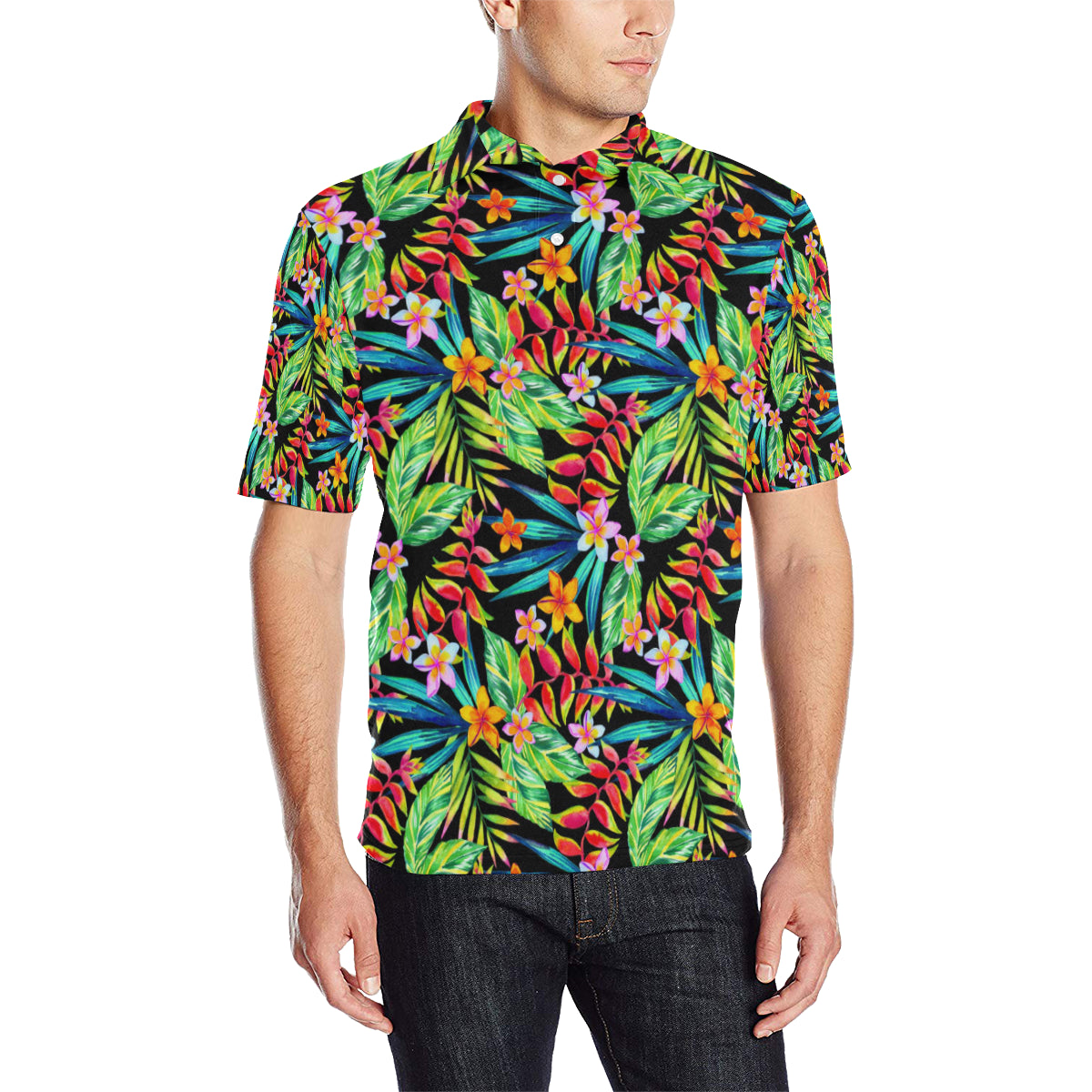 Heliconia Pattern Print Design HL09 Men Polo Shirt