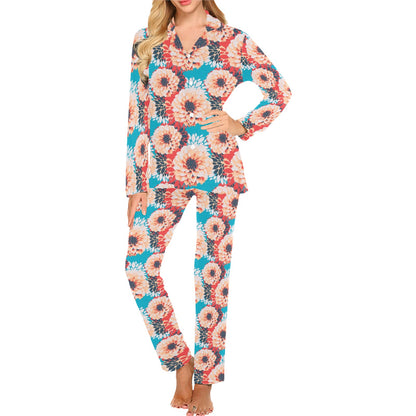 Dahlia Pattern Print Design DH05 Women's Long Pajama Set