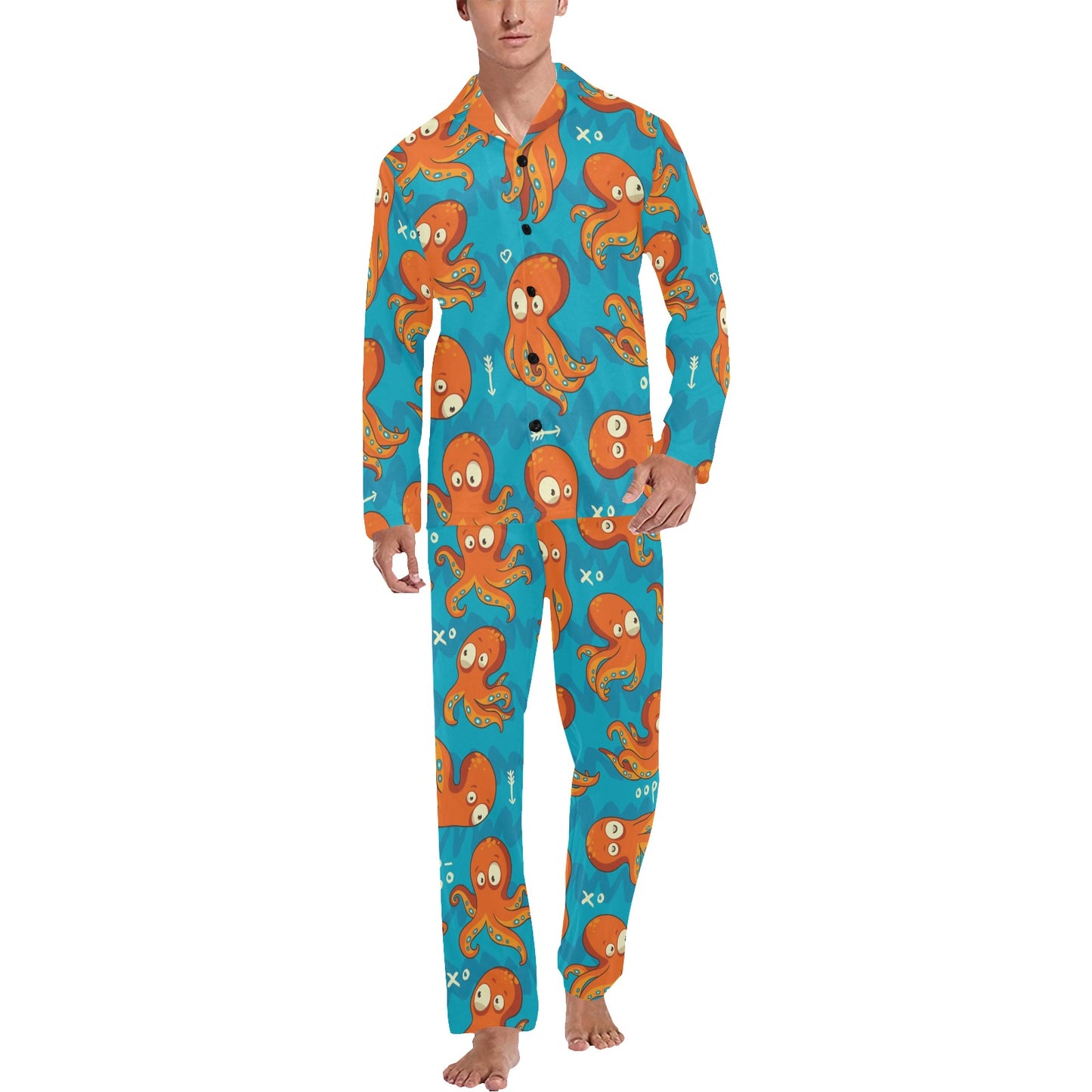 Octopus Pattern Print Design A02 Men's Long Pajama Set