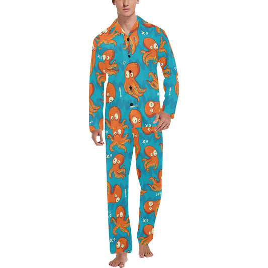 Octopus Pattern Print Design A02 Men's Long Pajama Set