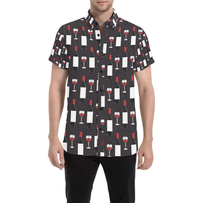 Wine Print Design LKS309 Men Short Sleeve Button Up Shirt