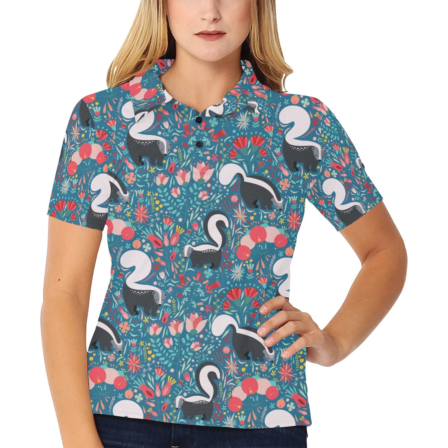 Skunk Print Design LKS302 Women's Polo Shirt