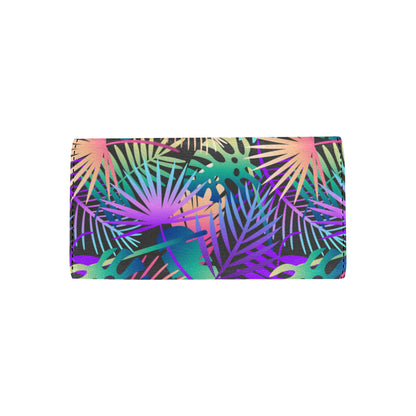 Neon Flower Tropical Palm Leaves Women's Trifold Wallet