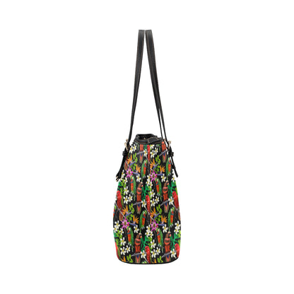 Parrot Design Print Leather Tote Bag