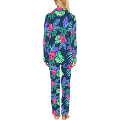 Tropical Flower Pattern Print Design TF09 Women's Long Pajama Set