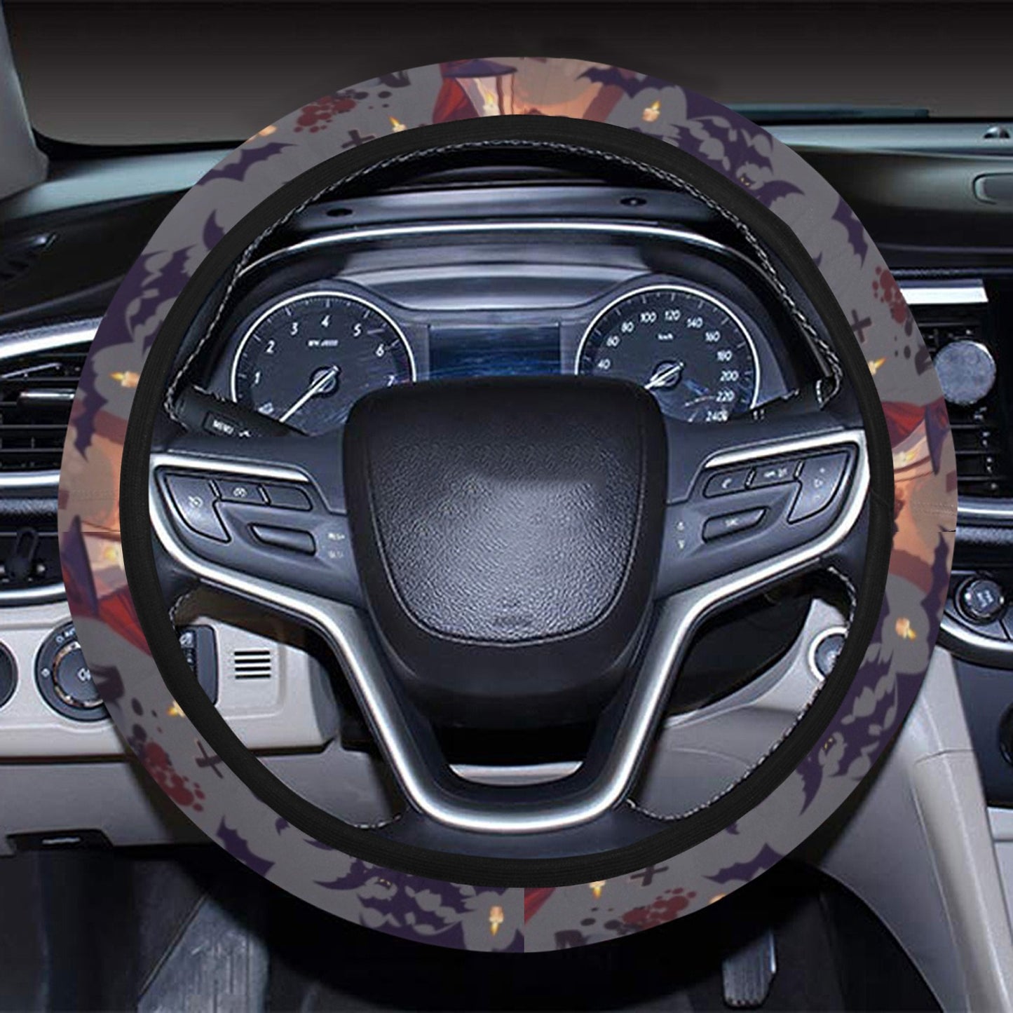 Creepy Graveyard Print Design LKS301 Steering Wheel Cover with Elastic Edge