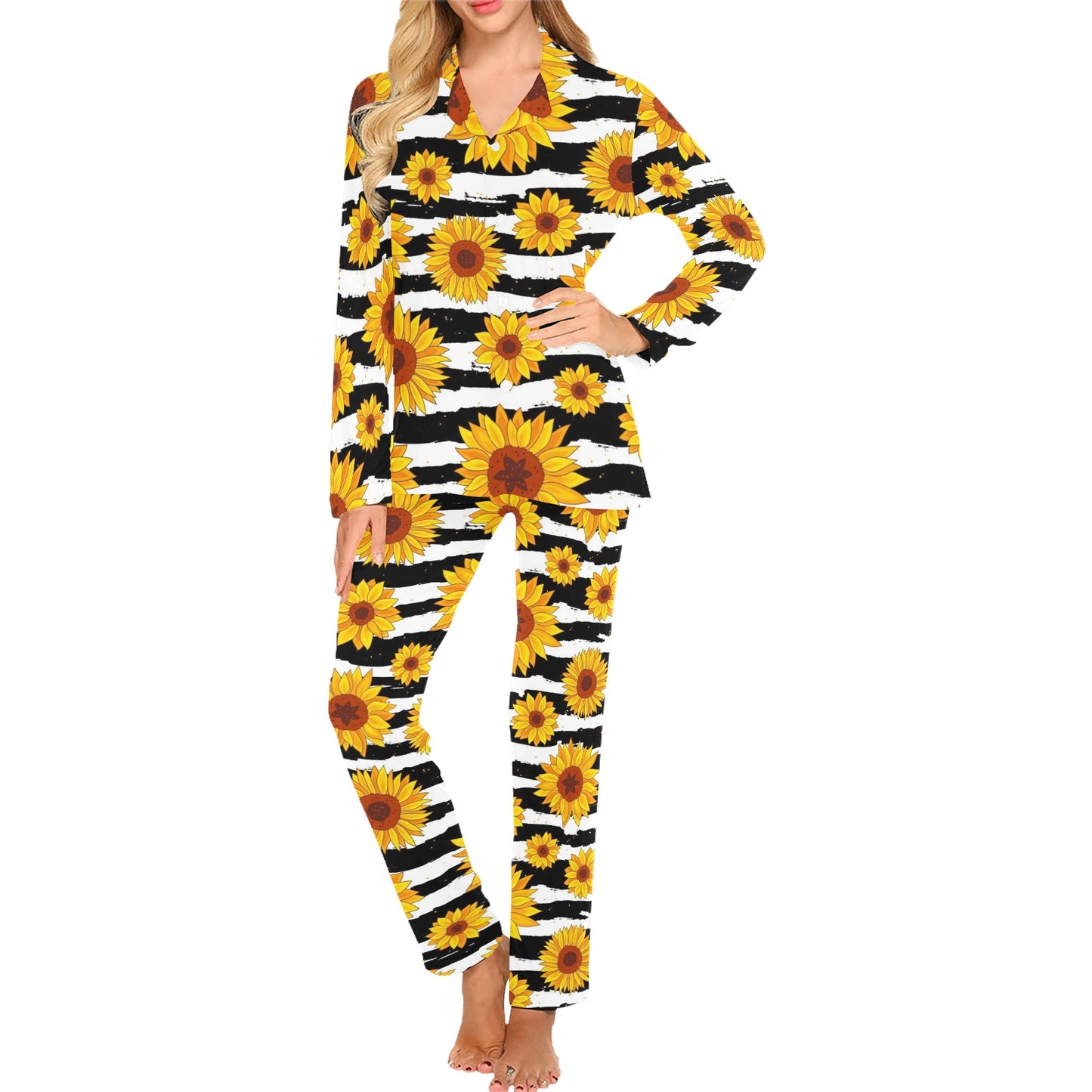 Sunflower Pattern Print Design SF010 Women's Long Pajama Set