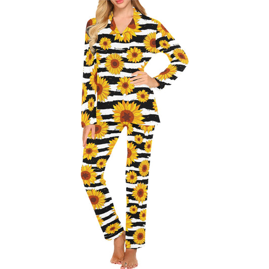 Sunflower Pattern Print Design SF010 Women's Long Pajama Set