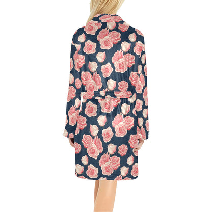 Rose Pattern Print Design A03 Women's Fleece Robe