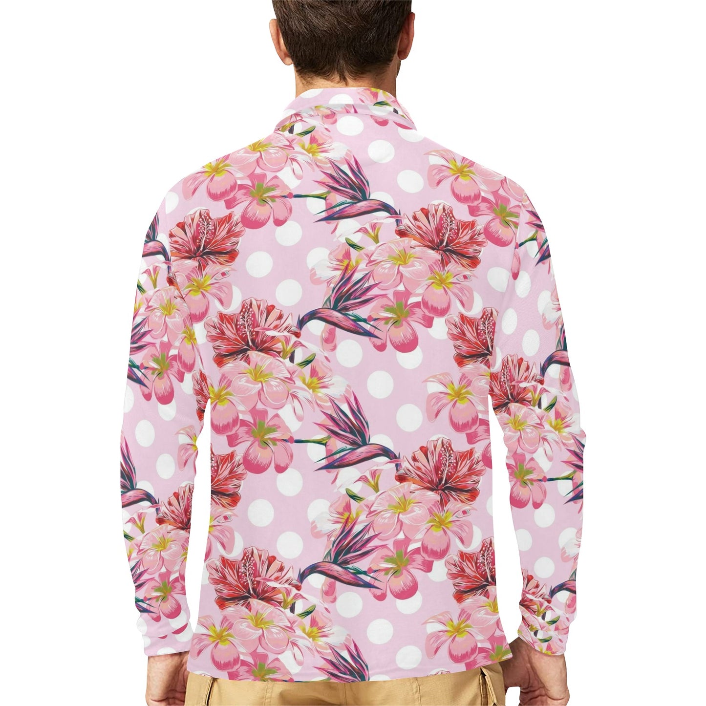 Bird Of Paradise Pattern Print Design BOP011 Long Sleeve Polo Shirt For Men's