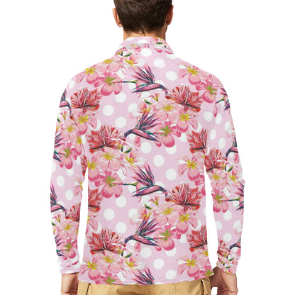 Bird Of Paradise Pattern Print Design BOP011 Long Sleeve Polo Shirt For Men's