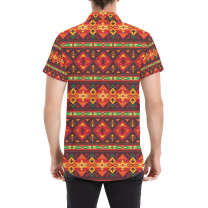 Southwest Pattern Print Design LKS309 Men Short Sleeve Button Up Shirt