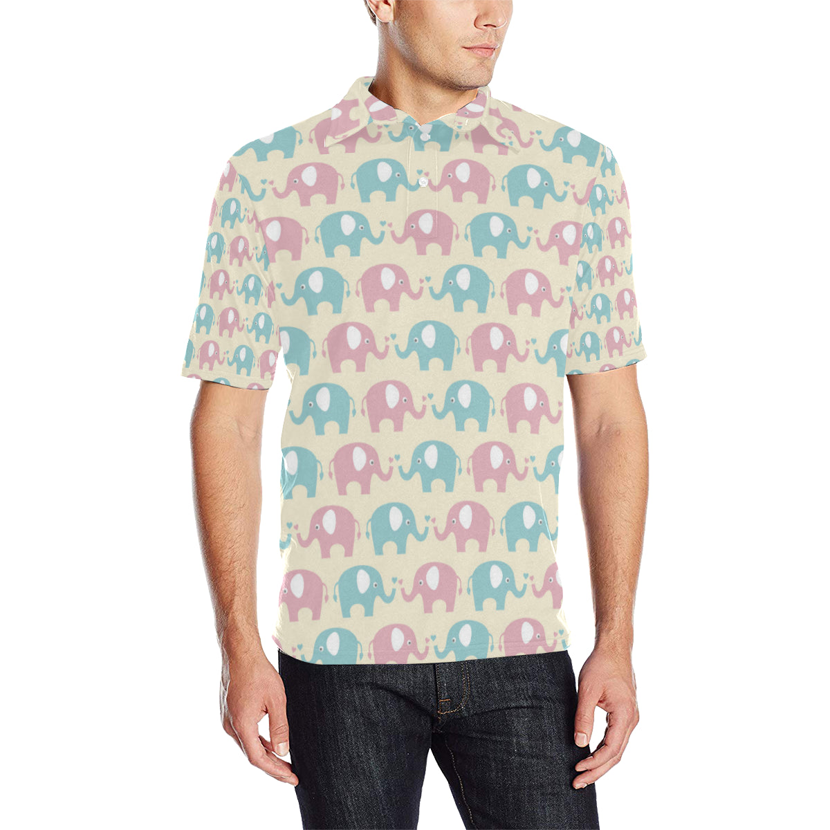 Elephant Baby Pastel Print Pattern Men Polo Shirt