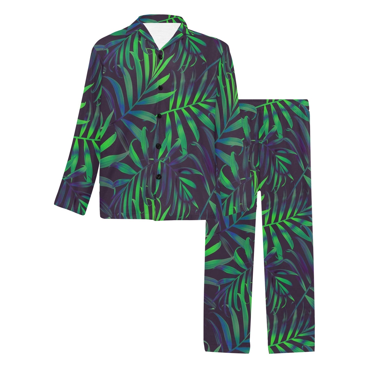 Palm Leaves Pattern Print Design PL01 Men's Long Pajama Set