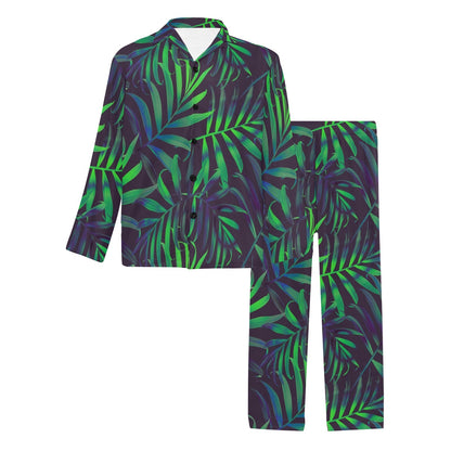 Palm Leaves Pattern Print Design PL01 Men's Long Pajama Set