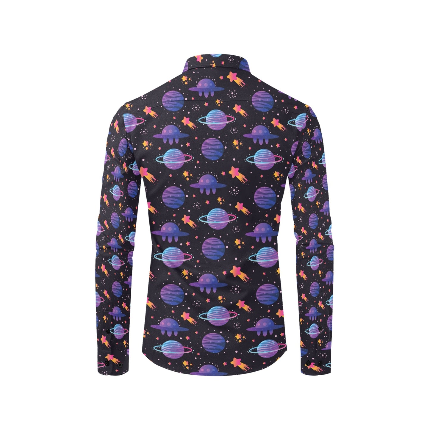 UFO Star Galaxy Print Design LKS308 Men's Long Sleeve Dress Shirt