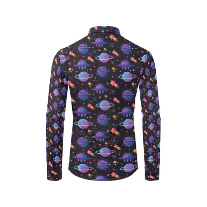 UFO Star Galaxy Print Design LKS308 Men's Long Sleeve Dress Shirt