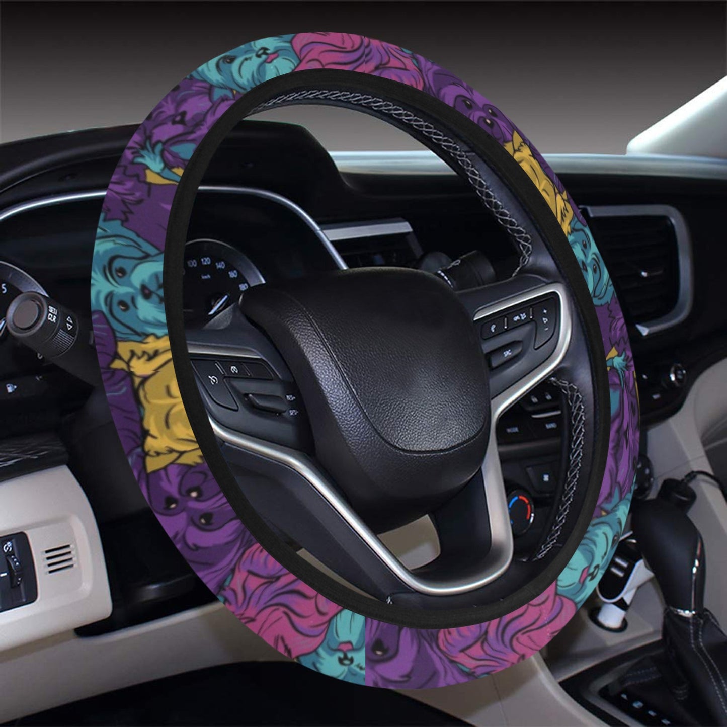 Yorkshire Terriers Print Design LKS3010 Steering Wheel Cover with Elastic Edge