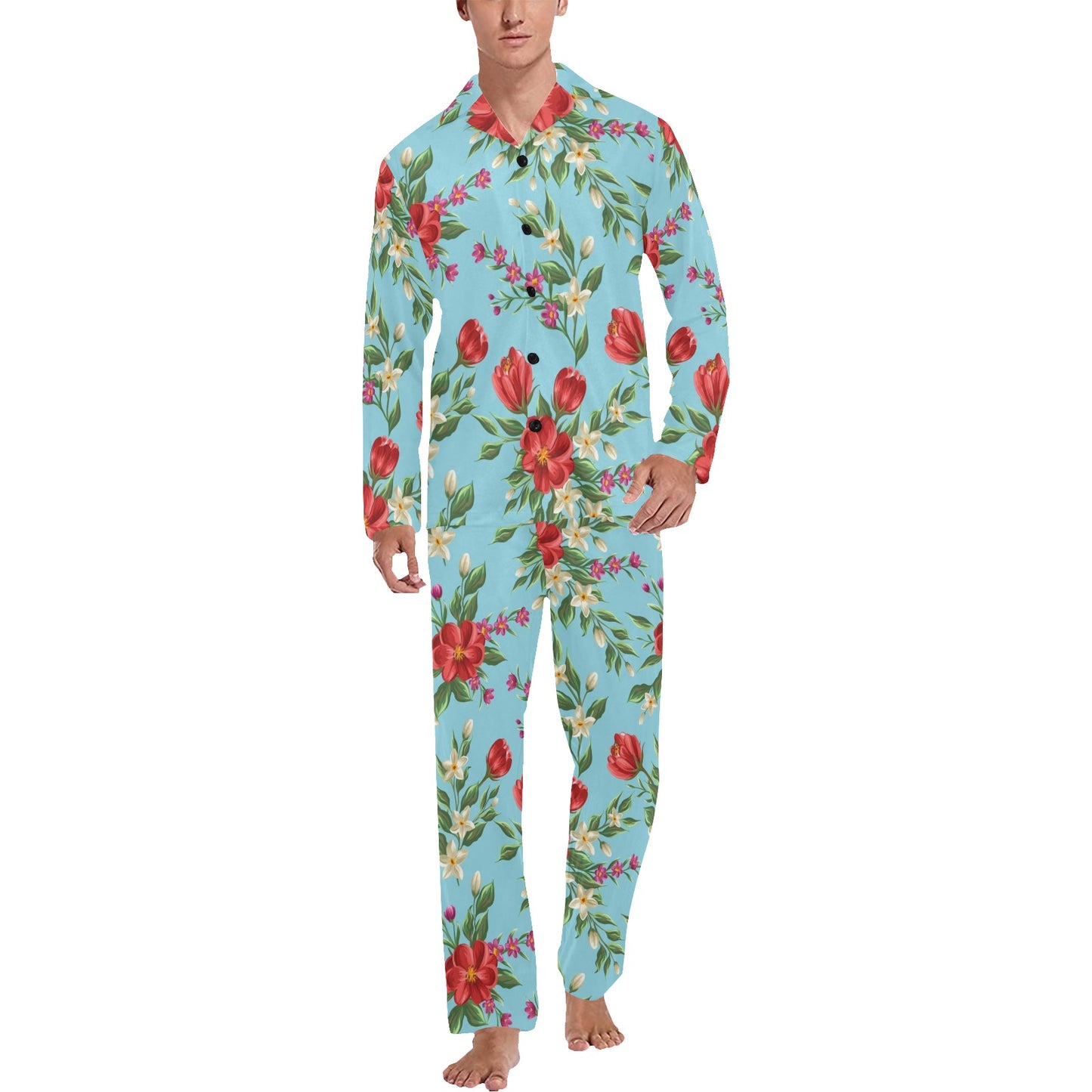 Summer Floral Pattern Print Design SF011 Men's Long Pajama Set