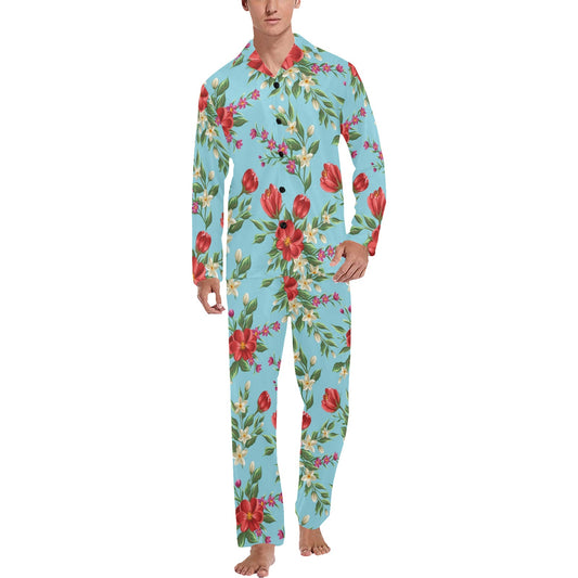 Summer Floral Pattern Print Design SF011 Men's Long Pajama Set
