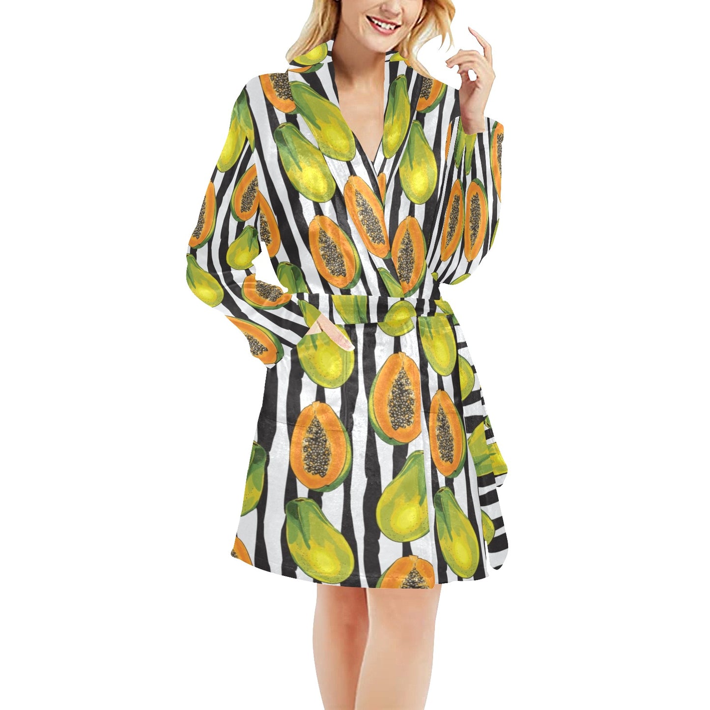 Papaya Pattern Print Design PP01 Women's Fleece Robe