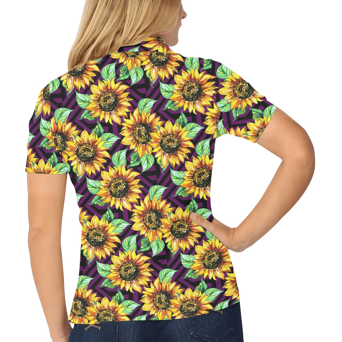 Sunflower Pattern Print Design SF012 Women's Polo Shirt