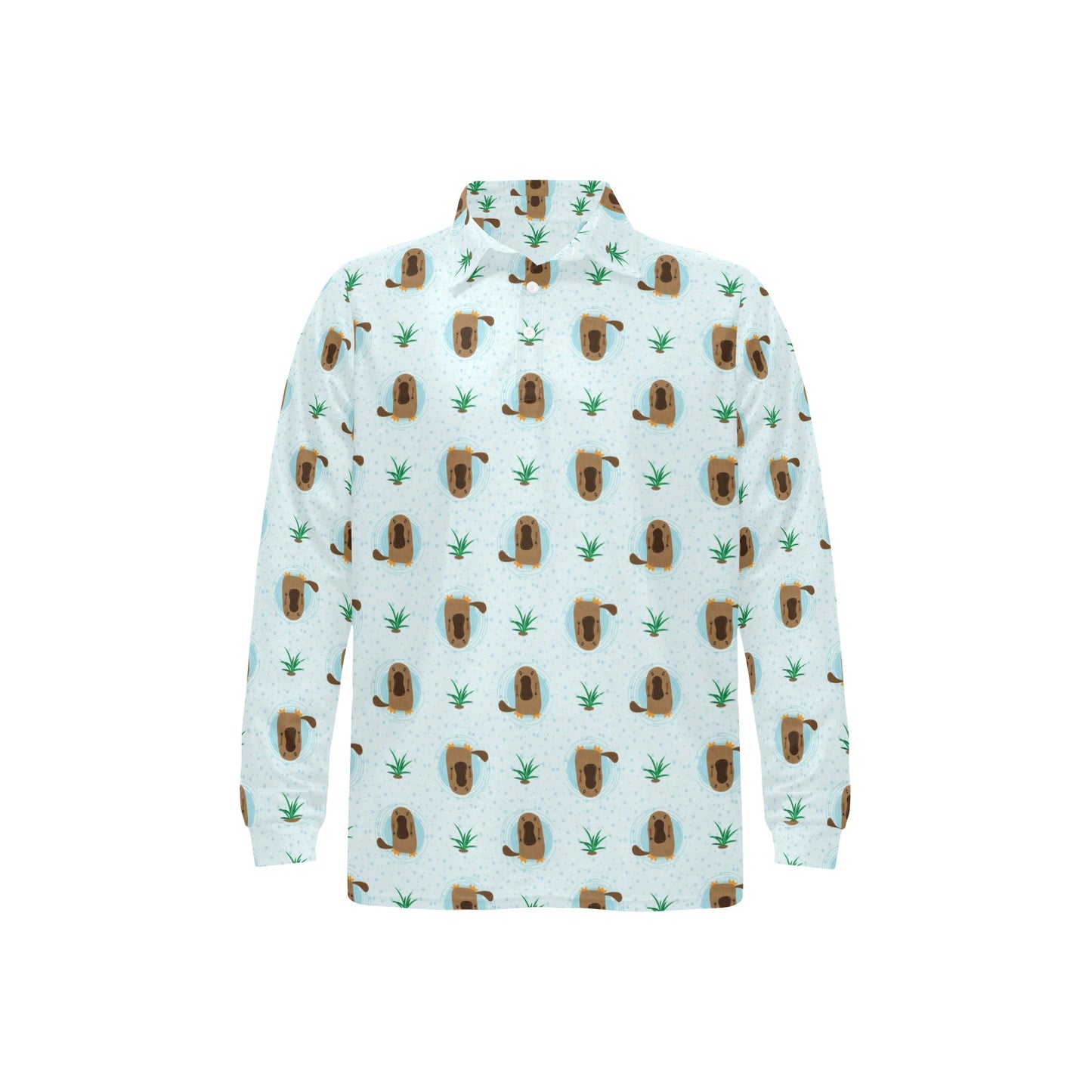 Platypus Pattern Print Design A04 Long Sleeve Polo Shirt For Men's