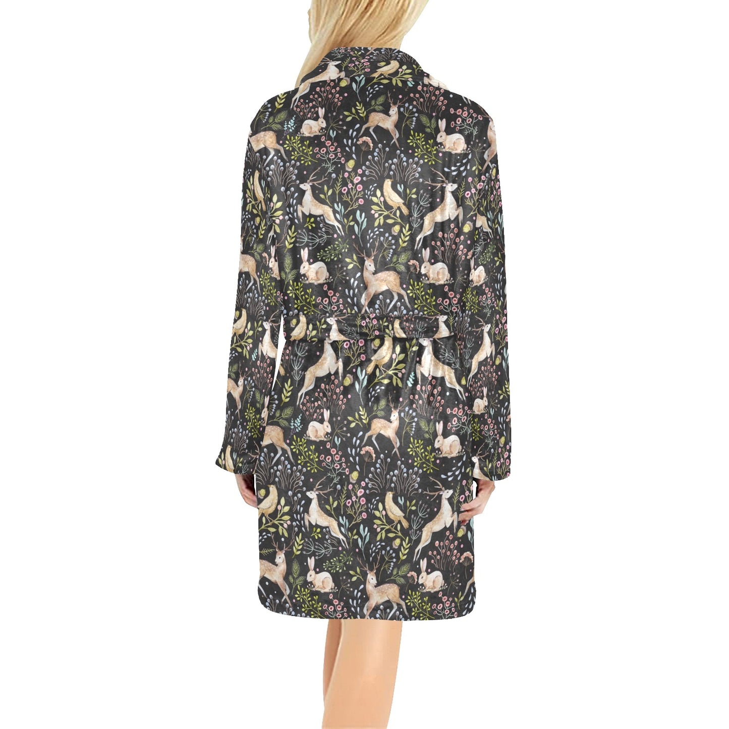Deer Floral Jungle Women's Fleece Robe