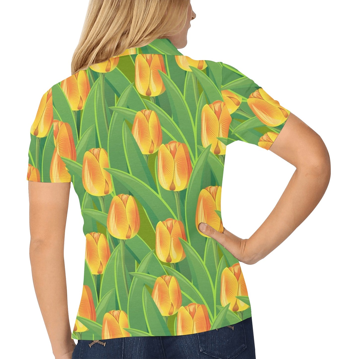 Tulip Orange Pattern Print Design TP07 Women's Polo Shirt