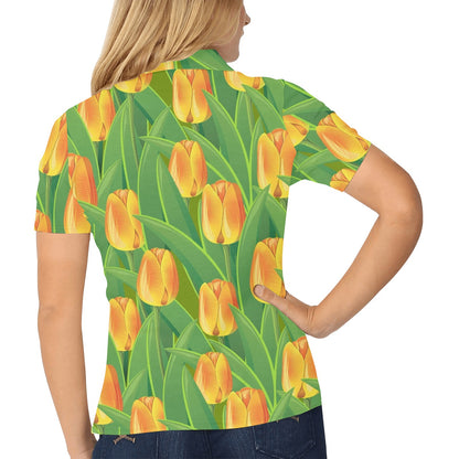 Tulip Orange Pattern Print Design TP07 Women's Polo Shirt