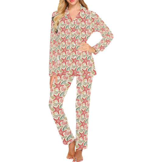 Seashell Print Design LKS301 Women's Long Pajama Set