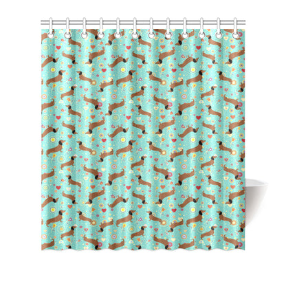 Dachshund with Floral Print Pattern Shower Curtain