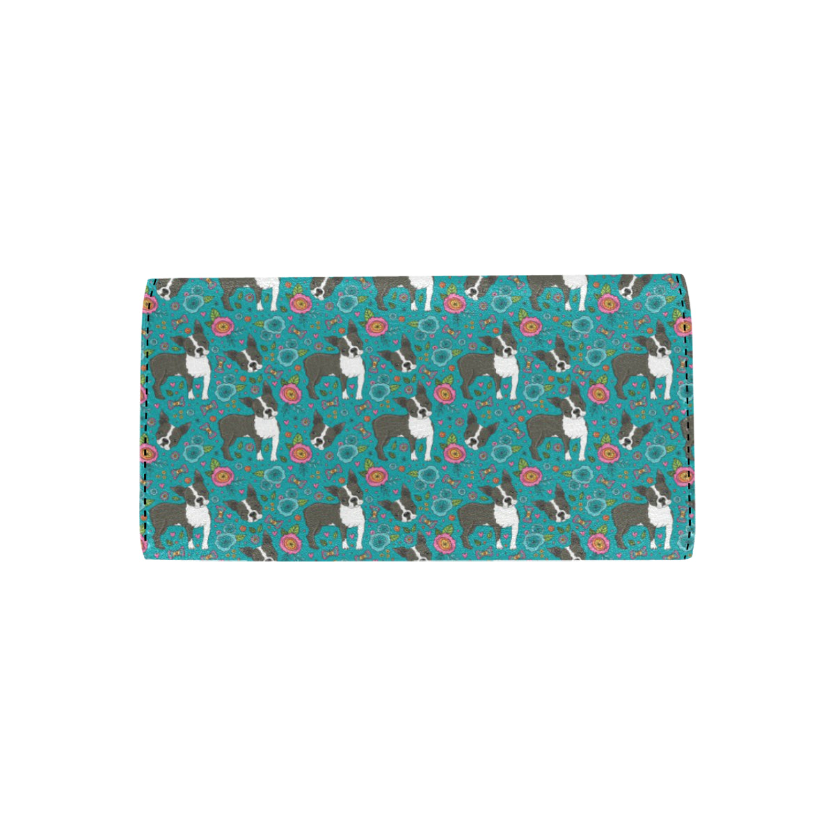 Boston Terrier Pattern Print Design 07 Women's Trifold Wallet